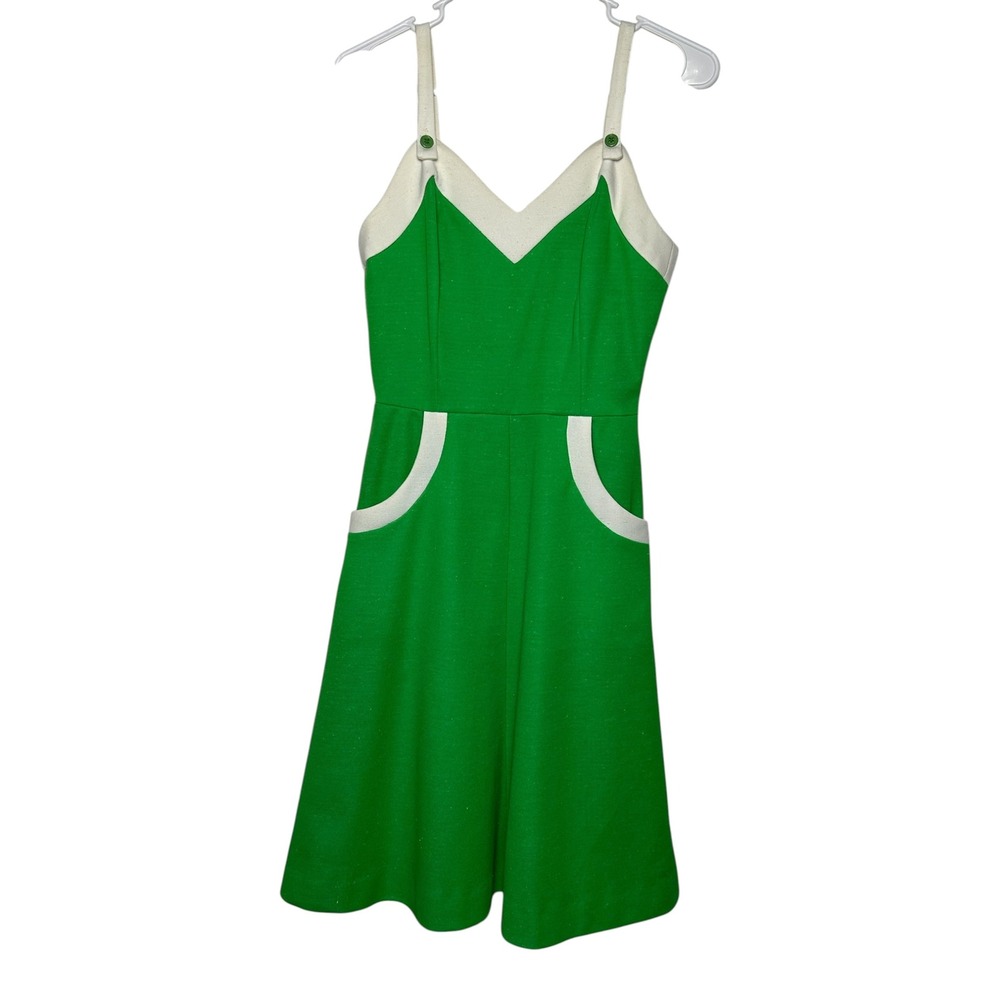 Vintage Jerell of Texas Green White Colorblock Mod Mini Dress 70s Size 11